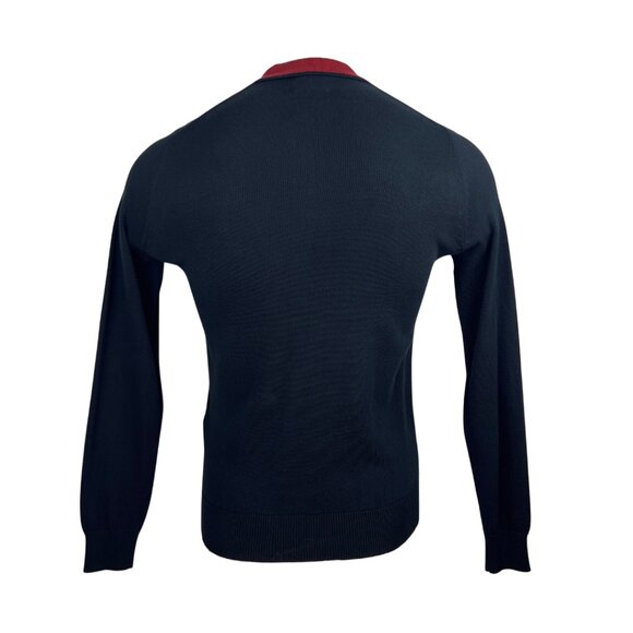 Ben Sherman Long Sleeve Polo in Black with Burgundy Stripes - Picture 2 of 2